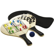 Beach Racket Holz 3 in 1 Ludo Brettspiel